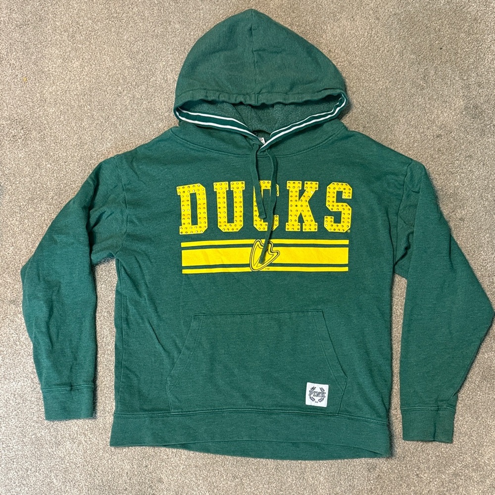 Victoria’s Secret PINK Oregon Ducks Green Rhinestone Hoodie Sweatshirt Size XS